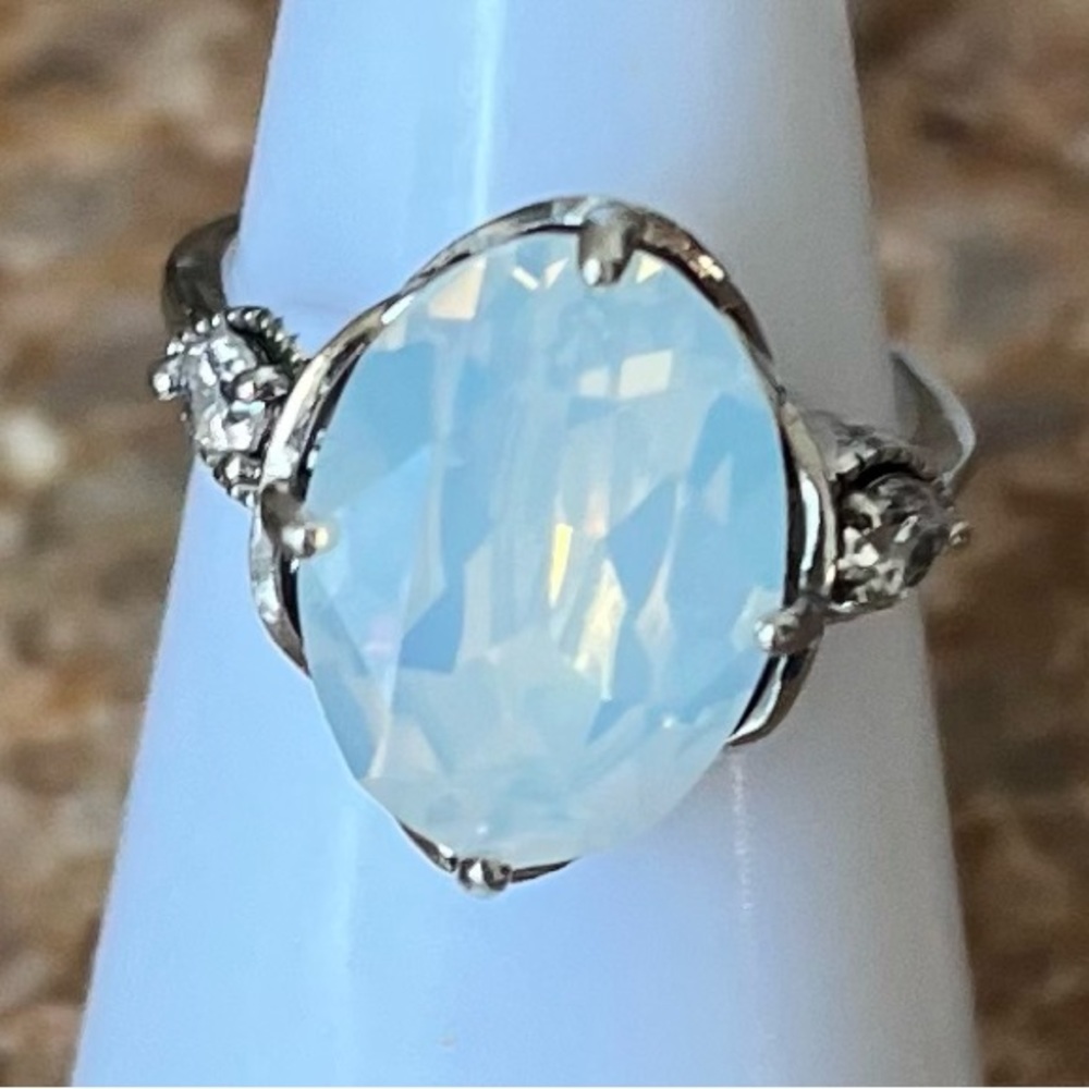 Fragrant Jewels White Opalescent Oval Sterling Silver Statement Ring